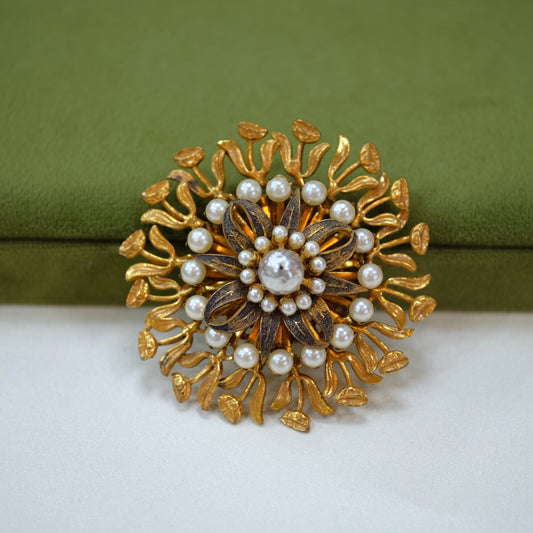 Miriam Haskell Gold Pearl Brooch 1960s