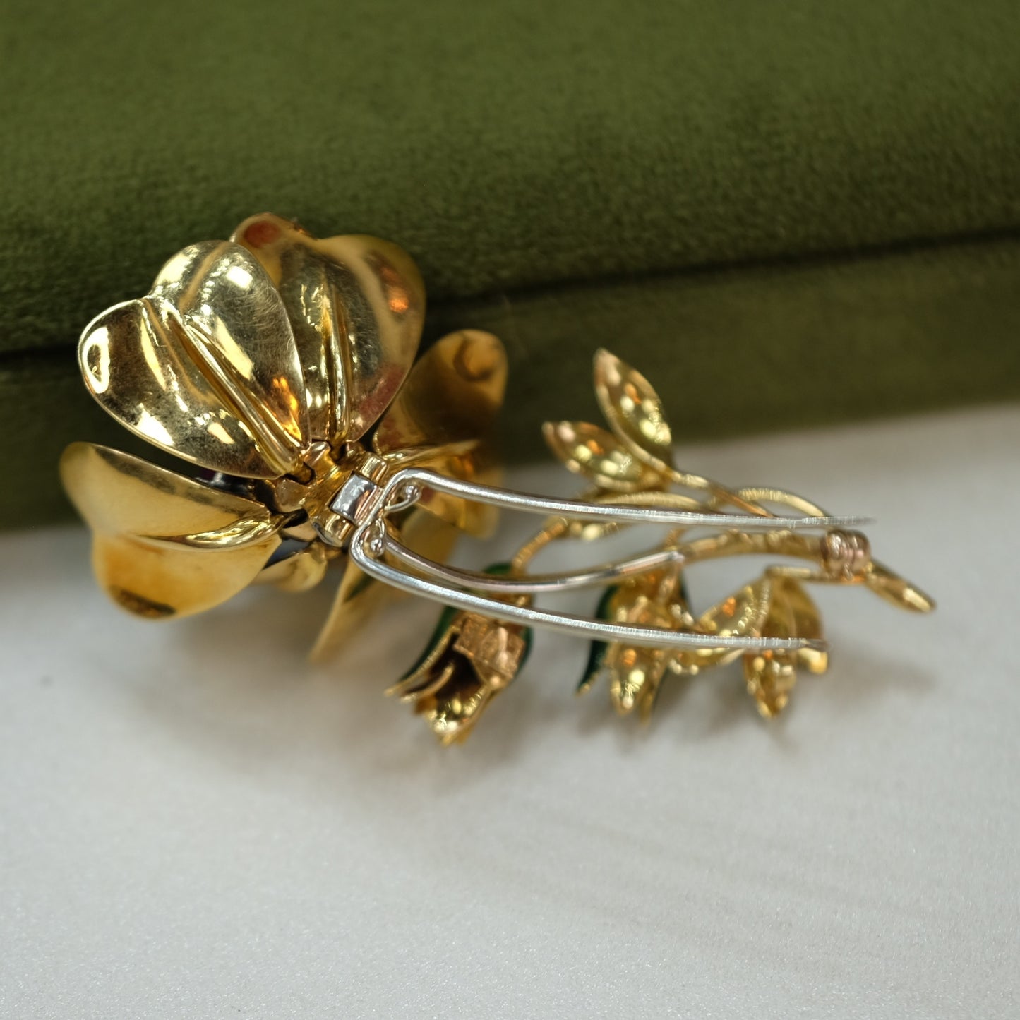 18K Gold Enamel Diamond Ruby Brooch