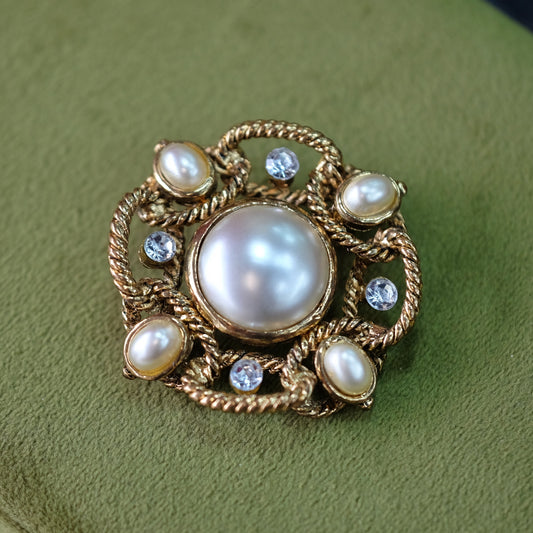 Vintage Twisted Faux Pearl Brooch 1990s