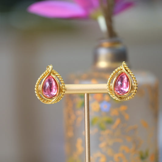 Trifari Pink Drop Clip on Earrings 1970s
