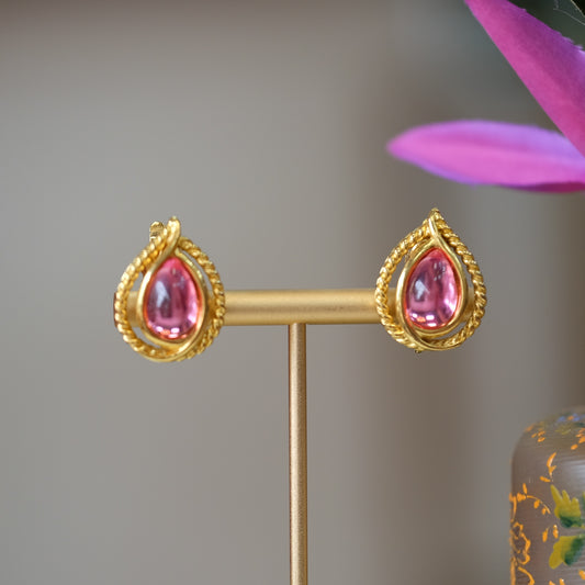Trifari Pink Drop Clip on Earrings 1970s