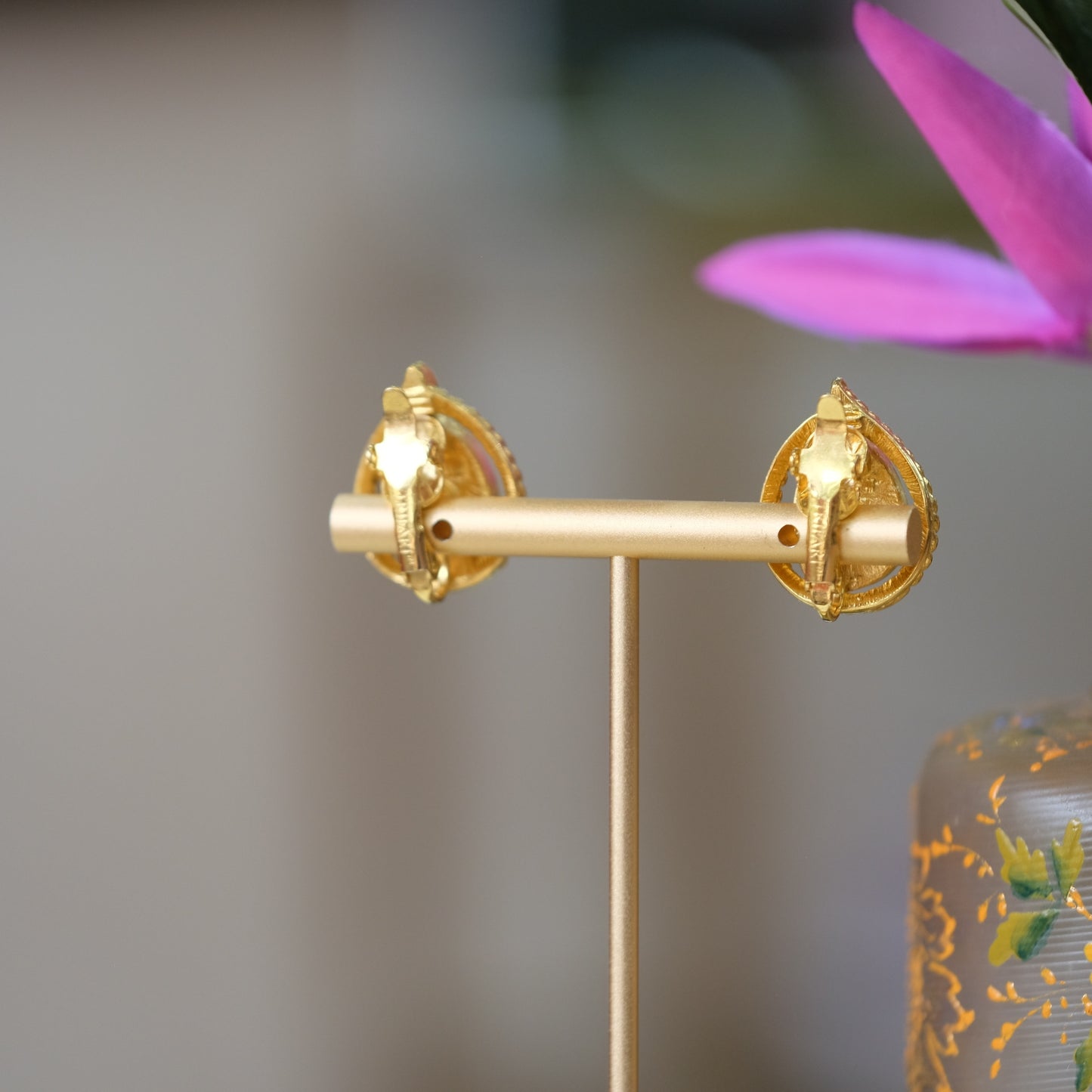 Trifari Pink Drop Clip on Earrings 1970s