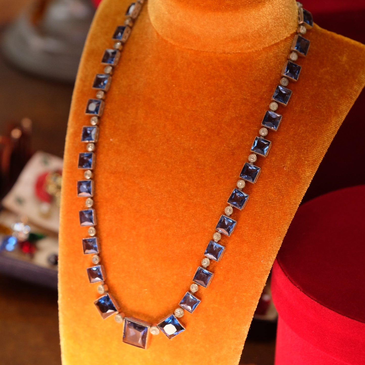 Antique Czech Blue Paste Necklace 1920s