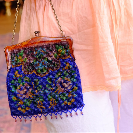 Victorian Cobalt Floral Beaded Purse