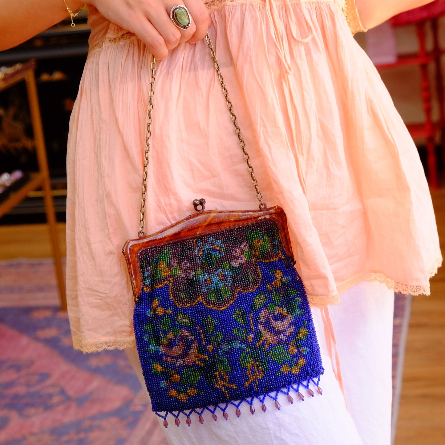 Victorian Cobalt Floral Beaded Purse