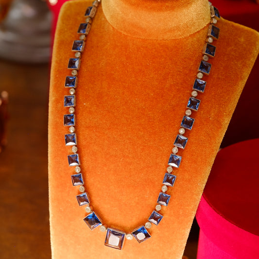 Antique Czech Blue Paste Necklace 1920s