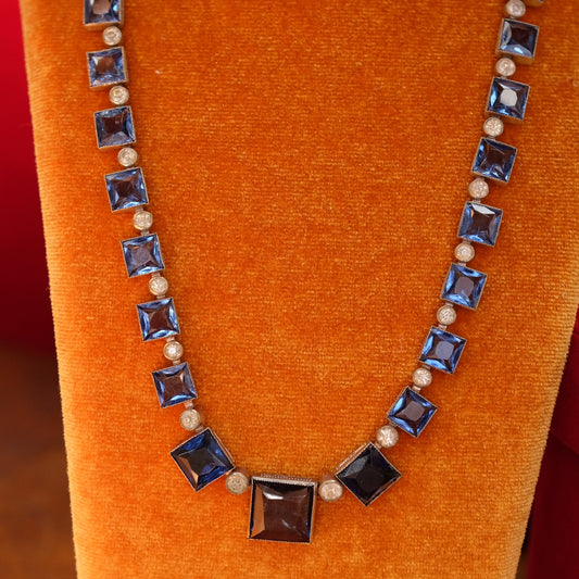 Antique Czech Blue Paste Necklace 1920s