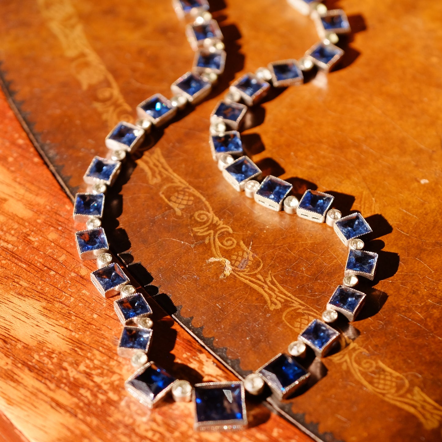 Antique Czech Blue Paste Necklace 1920s