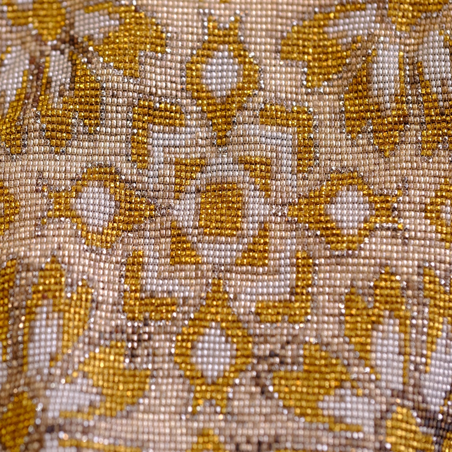 Whiting & Davis Gold and Silver Beaded Purse with Fringe