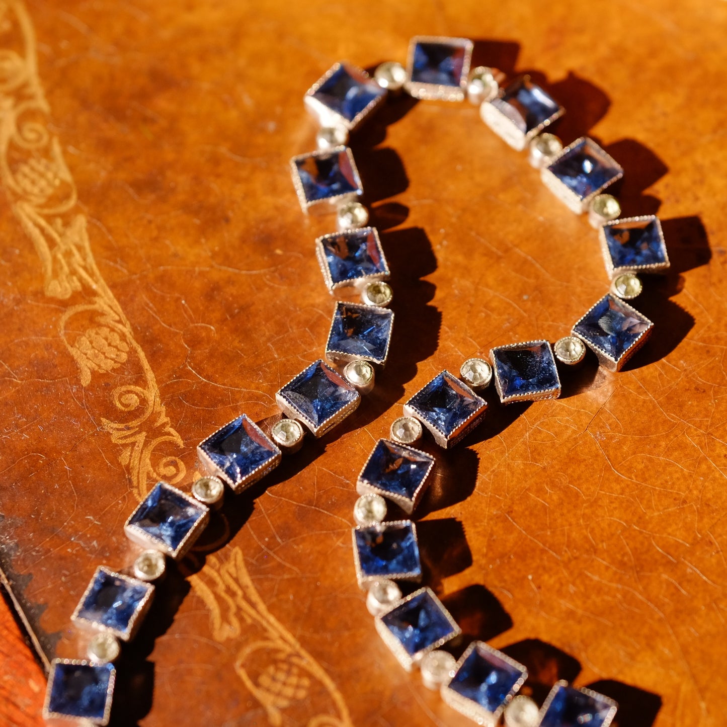 Antique Czech Blue Paste Necklace 1920s