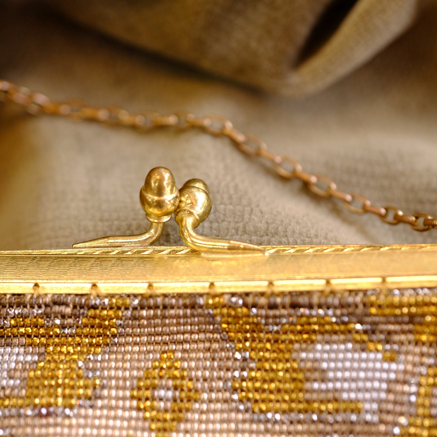 Whiting & Davis Gold and Silver Beaded Purse with Fringe