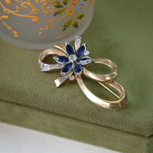 Vintage Mazer Blue Flower Pin 1950s