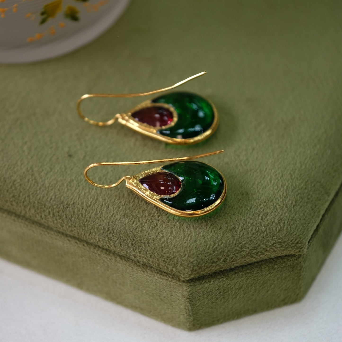 Francoise Montague Green Glass Drop Earrings
