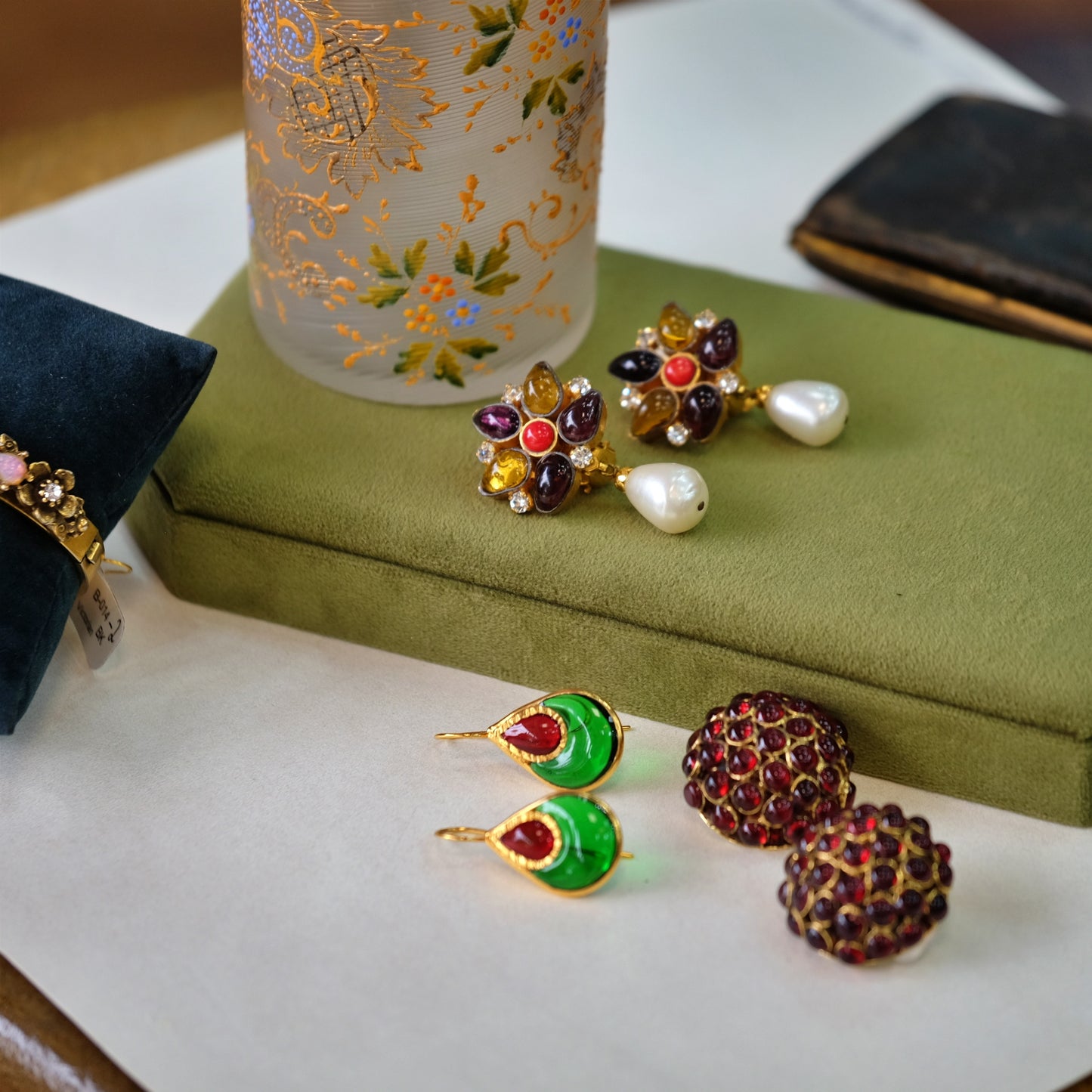 Francoise Montague Green Glass Drop Earrings