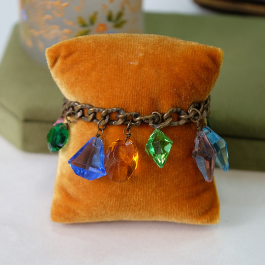 Victorian Crystal Charms Brass Bracelet