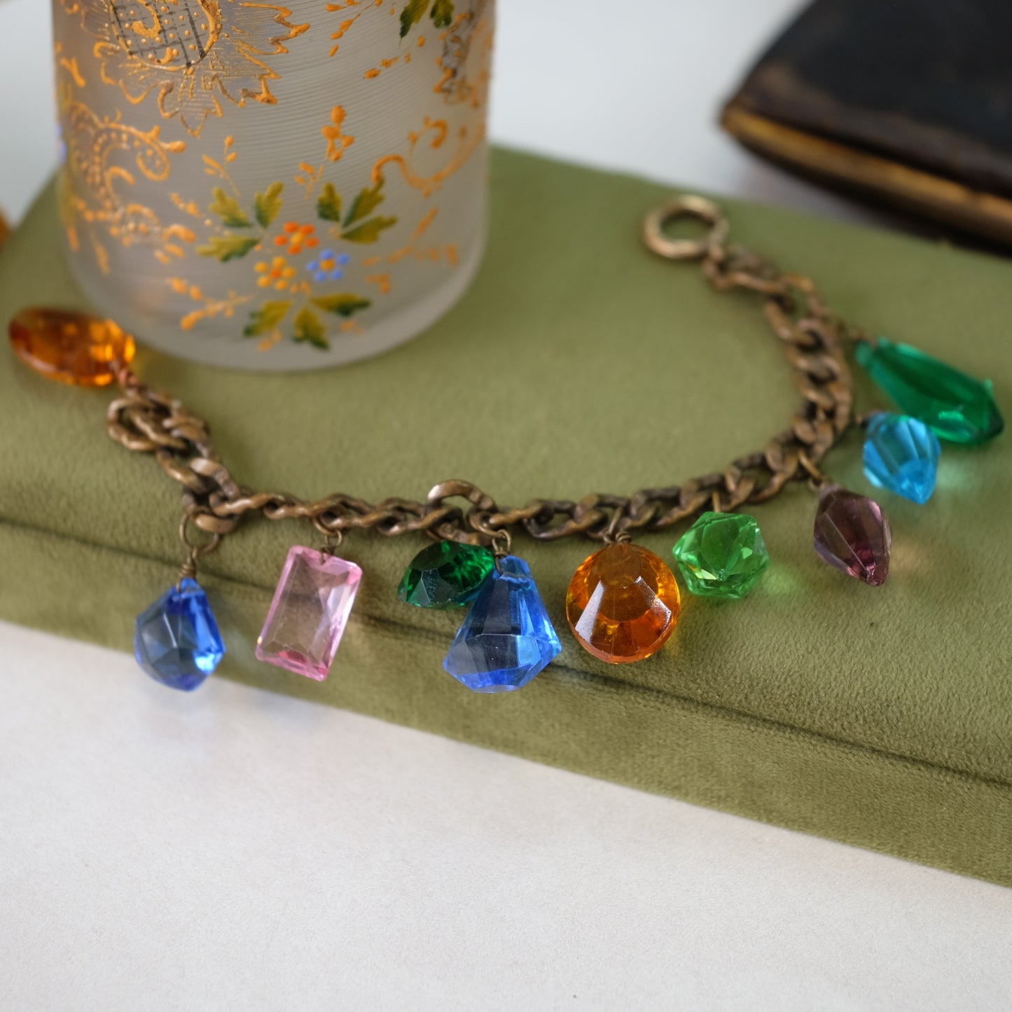 Victorian Crystal Charms Brass Bracelet