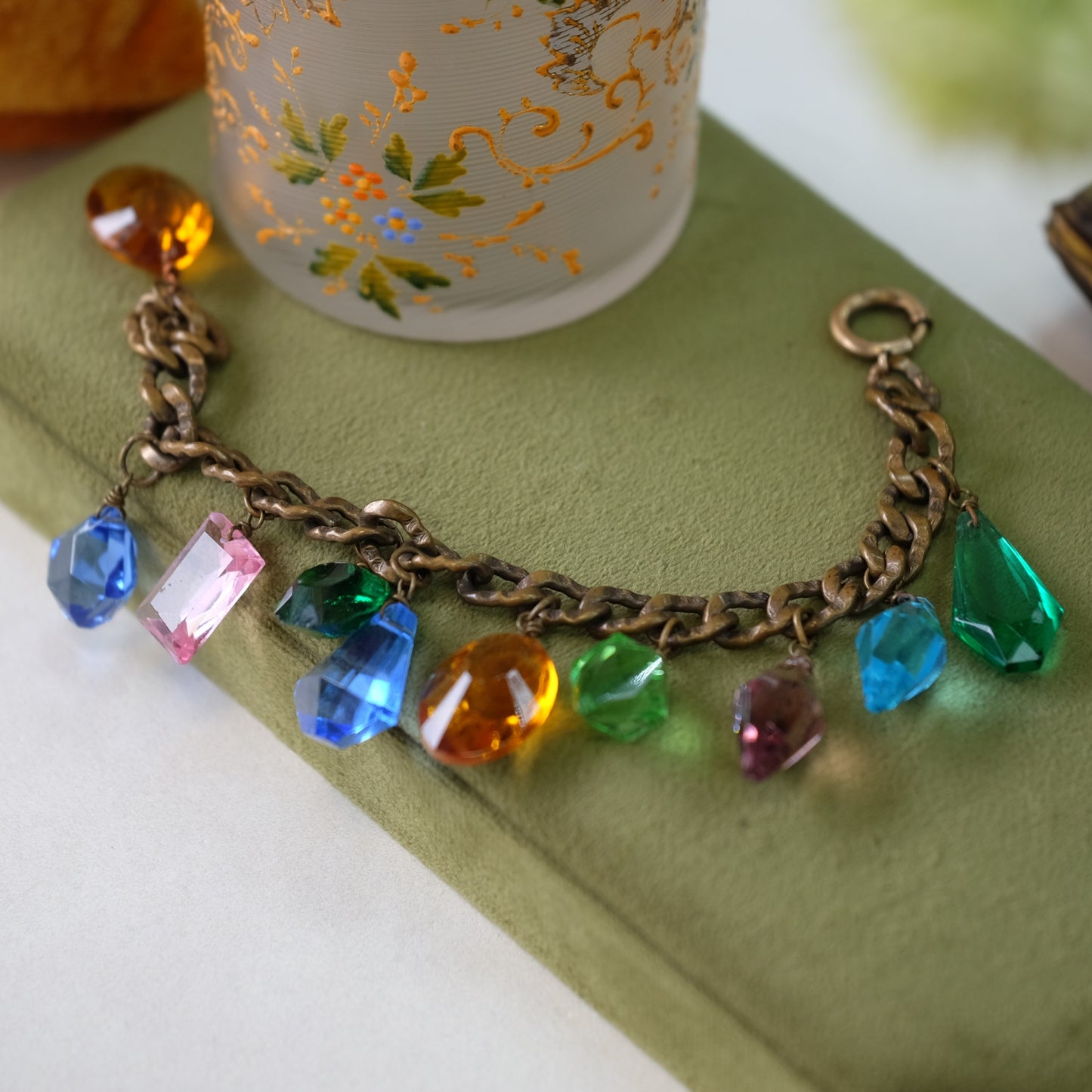 Victorian Crystal Charms Brass Bracelet