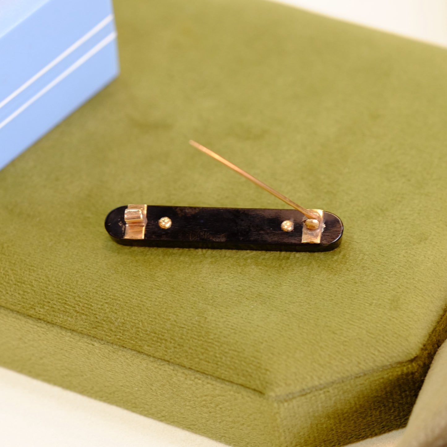 Jet Mourning Bar Pin with Seed Pearls