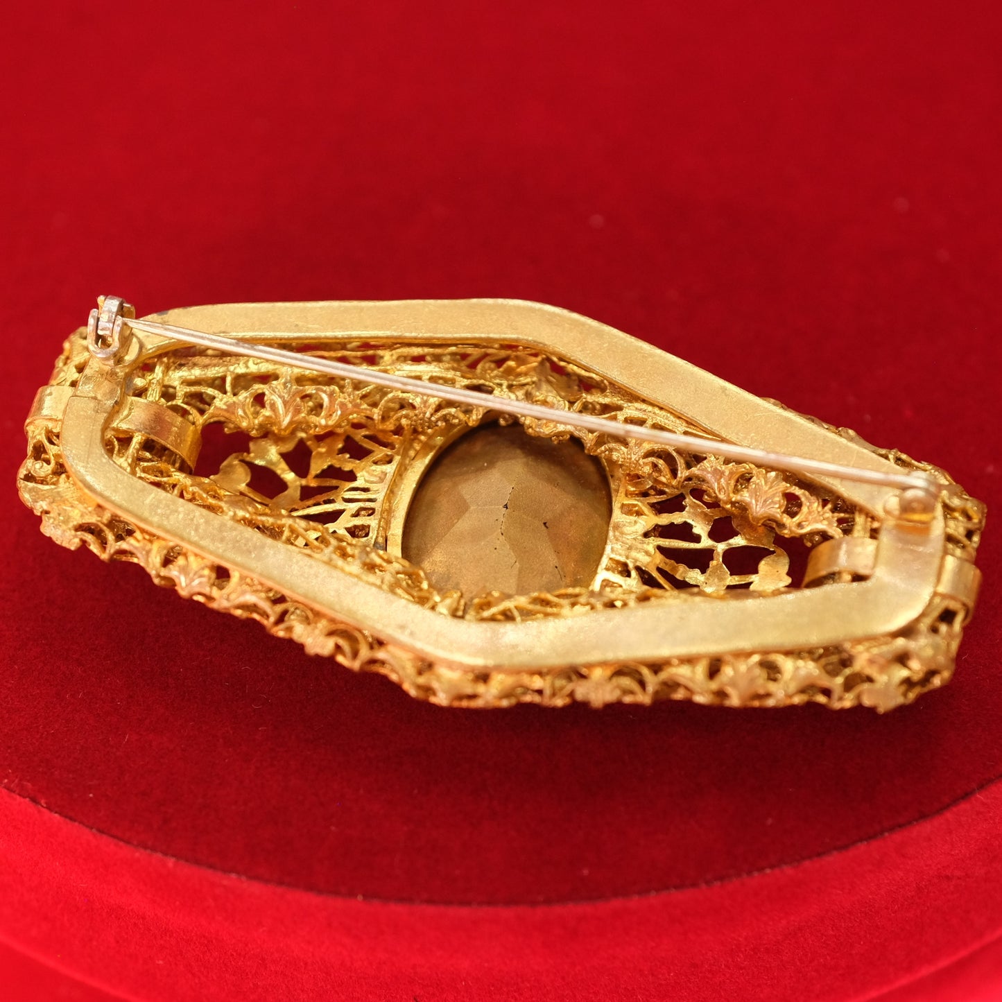 Antique Art Nouveau Green Glass Filigree Brooch 1910s