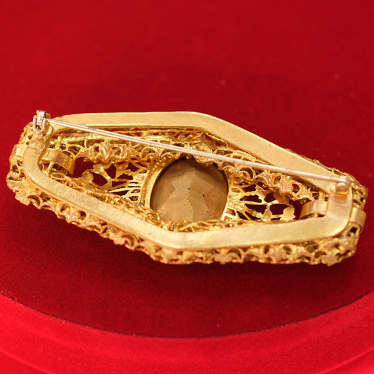 Antique Art Nouveau Green Glass Filigree Brooch 1910s