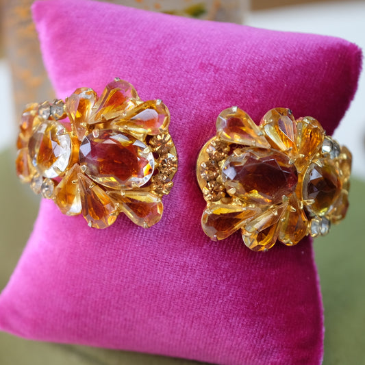 Juliana Amber Clamper Bracelet and Earrings Set 1950s