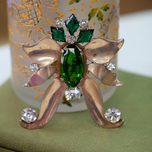 Vintage Retro Sterling Green Glass Brooch 1940s