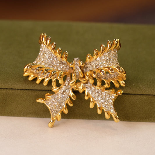 Vintage Clear Rhinestones Bow Brooch 1990s
