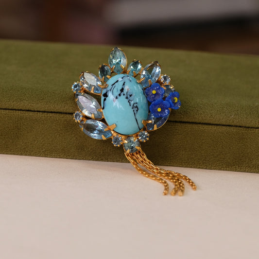 Vintage Blue Tassel Brooch 1960s