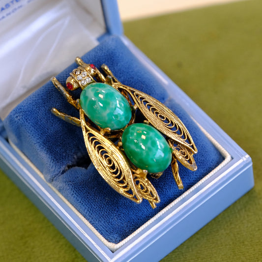 Green Bug Brooch with Filigree