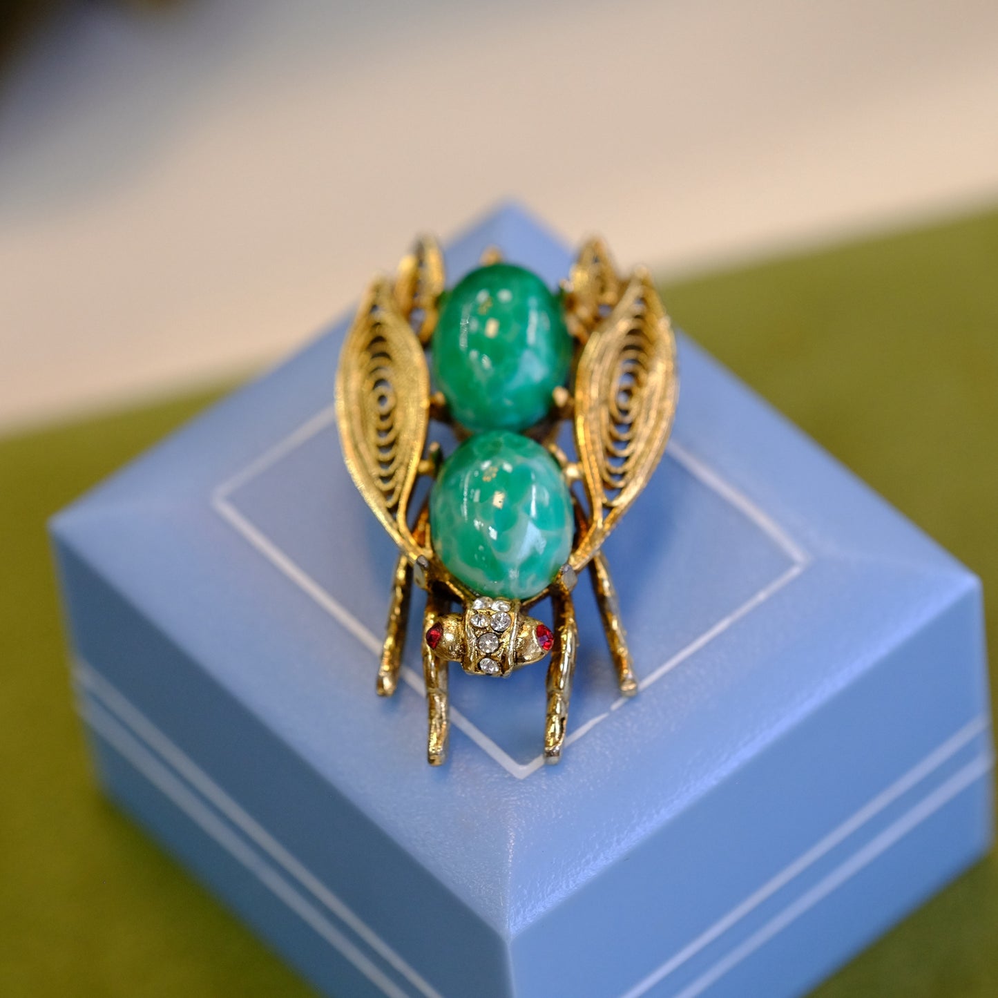 Green Bug Brooch with Filigree