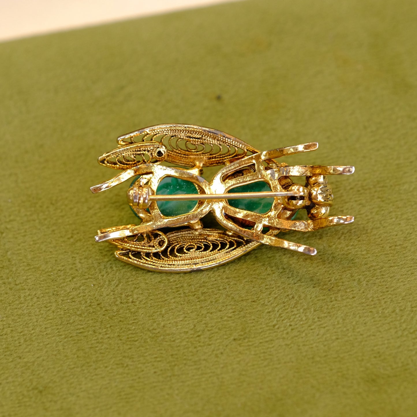 Green Bug Brooch with Filigree