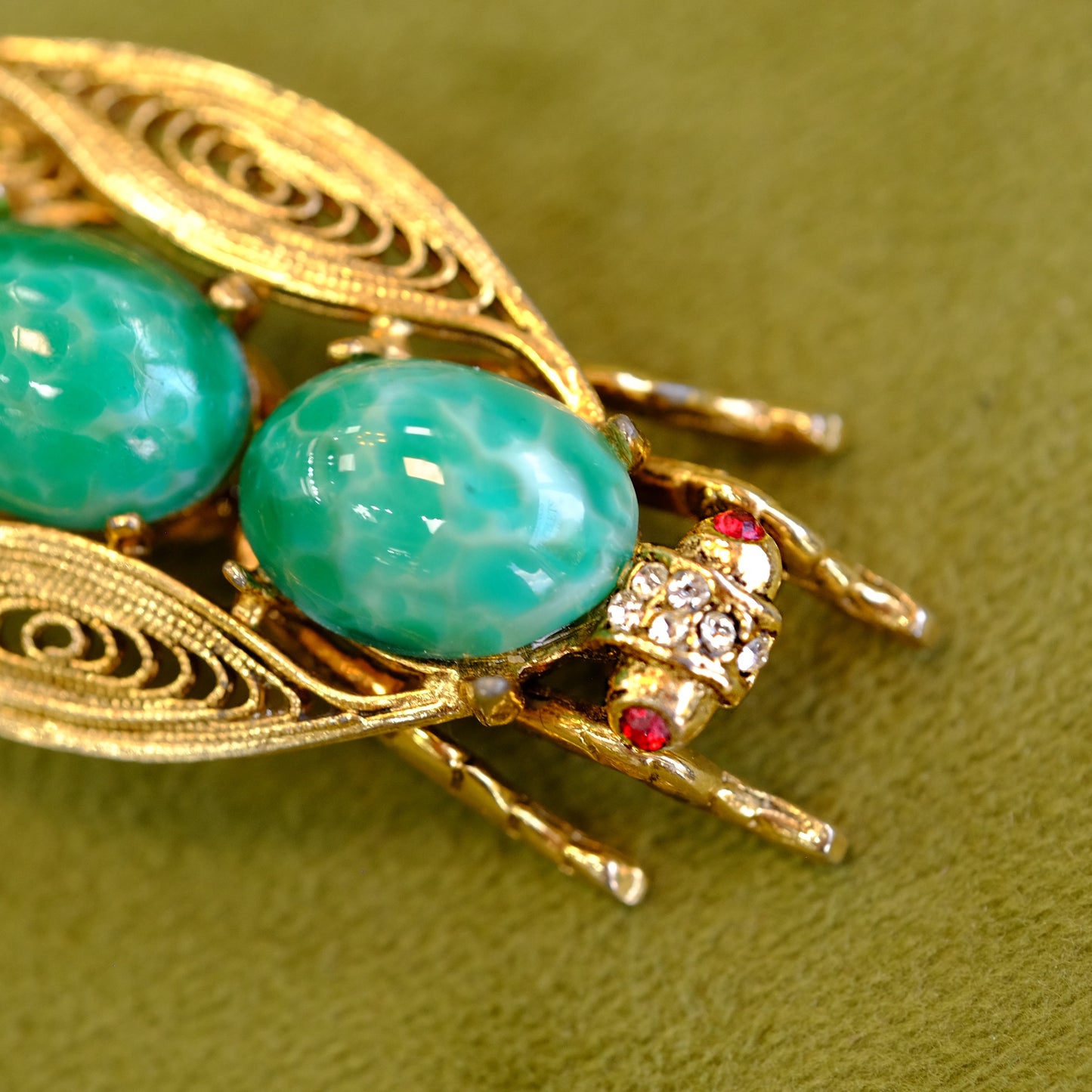 Green Bug Brooch with Filigree
