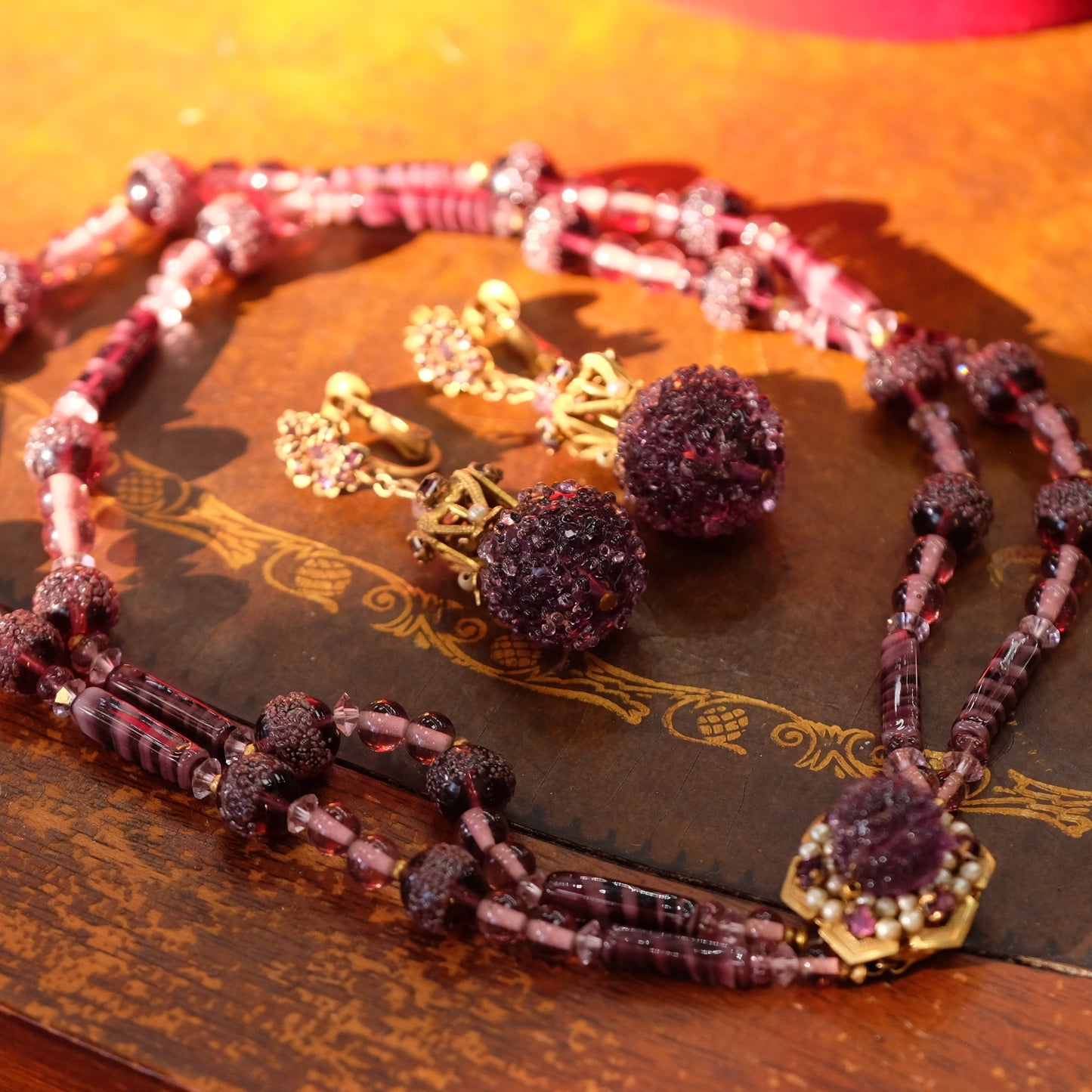 Vintage Miriam Haskell Purple Glass Set 1960s