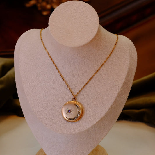 Gold Filled Paste Crescent Moon Locket