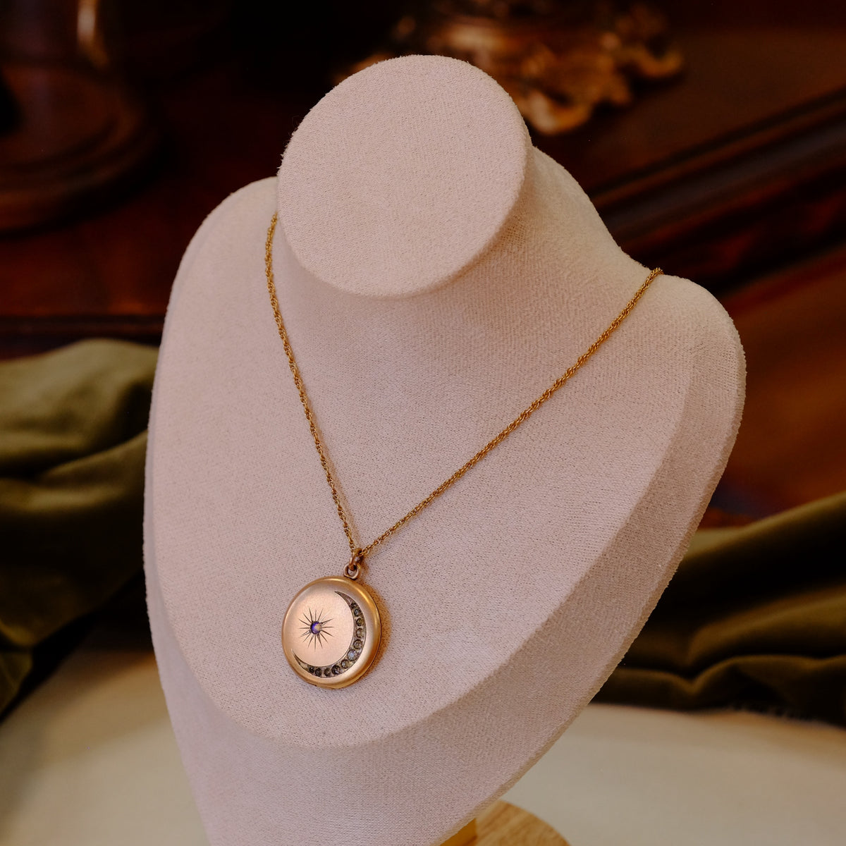 Gold Filled Paste Crescent Moon Locket