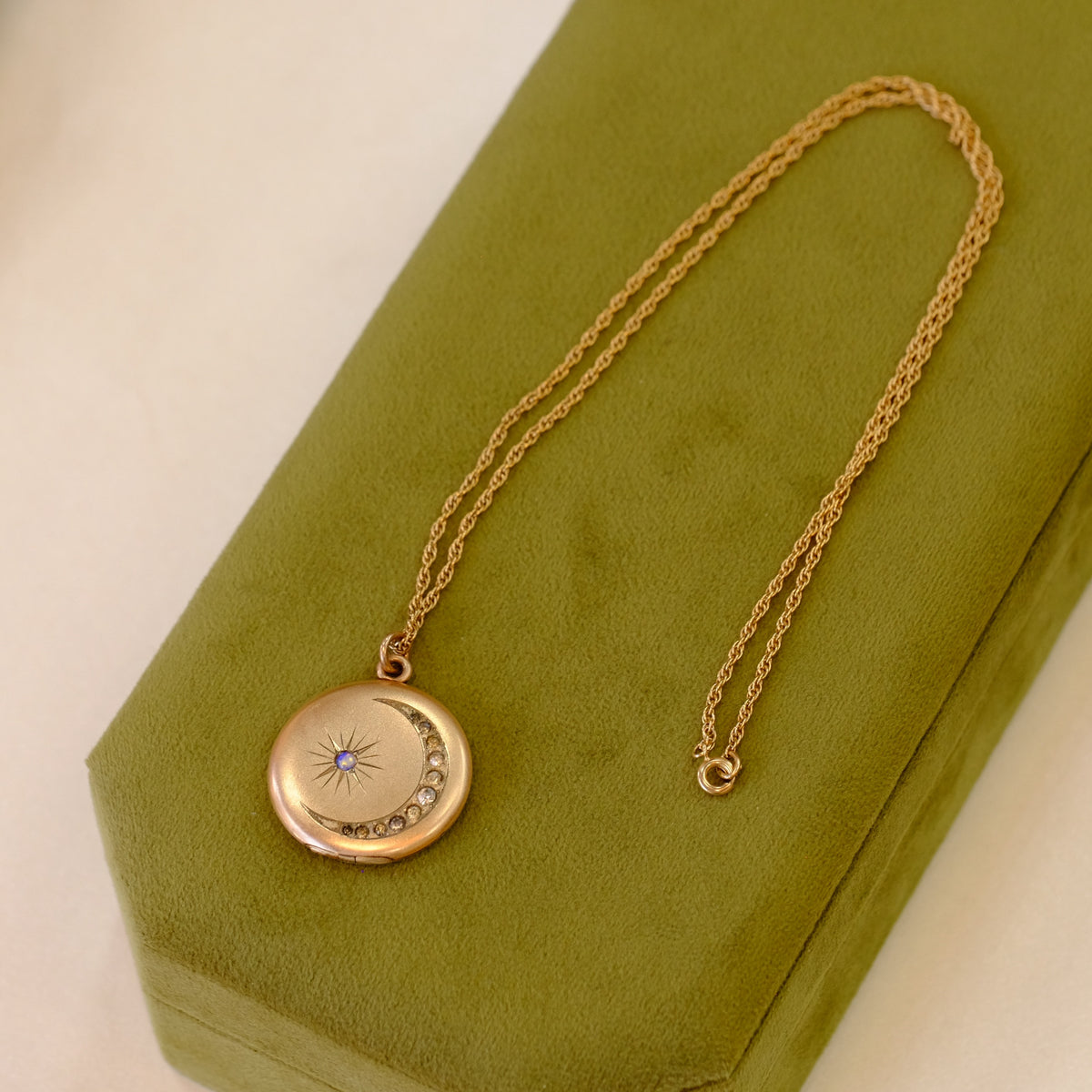 Gold Filled Paste Crescent Moon Locket