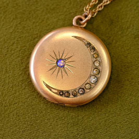 Gold Filled Paste Crescent Moon Locket