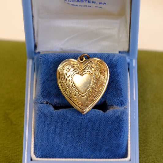 Heart Locket with Etched Flowers & Heart