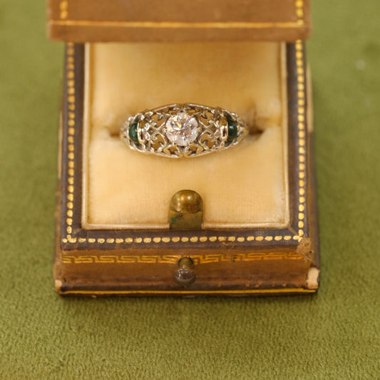 18k Gold 0.5 ct Diamond Emerald Ring