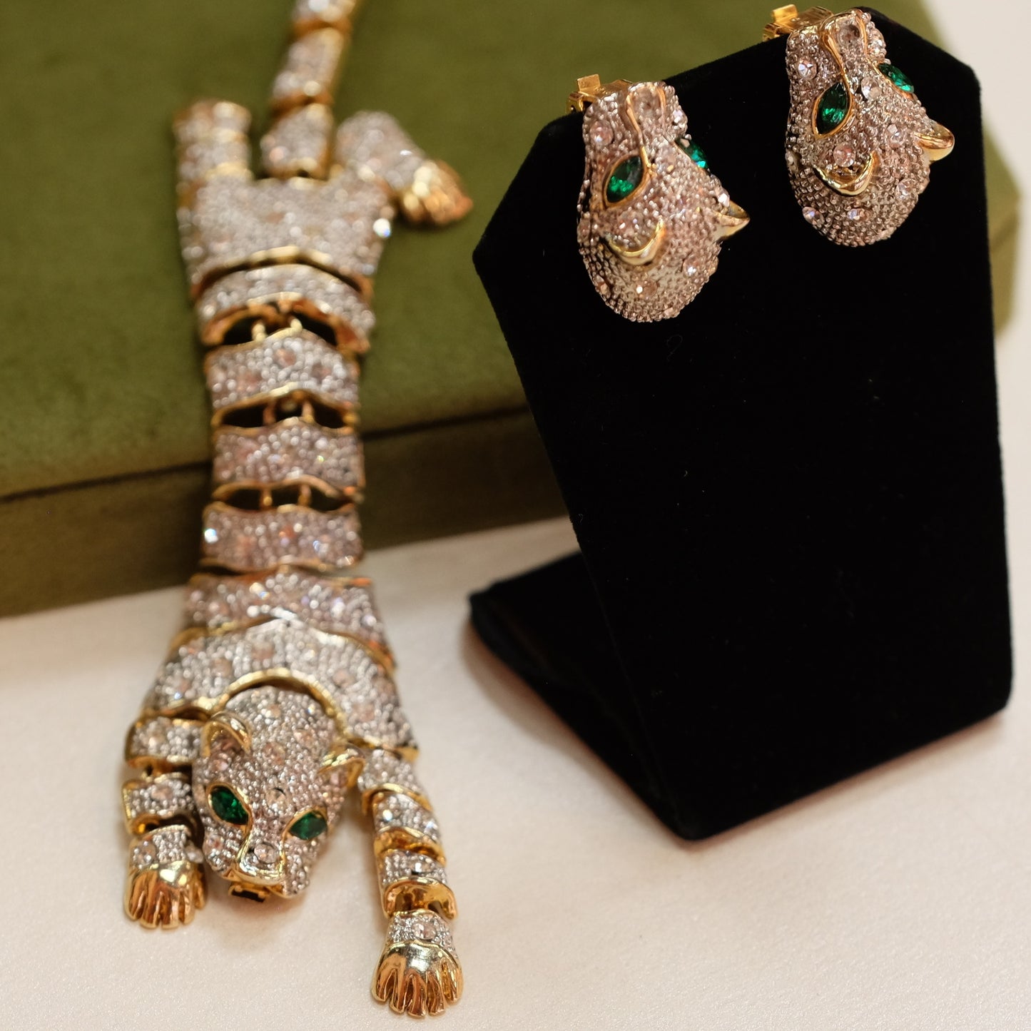 Vintage Panther Bracelet and Earrings Set 1980s