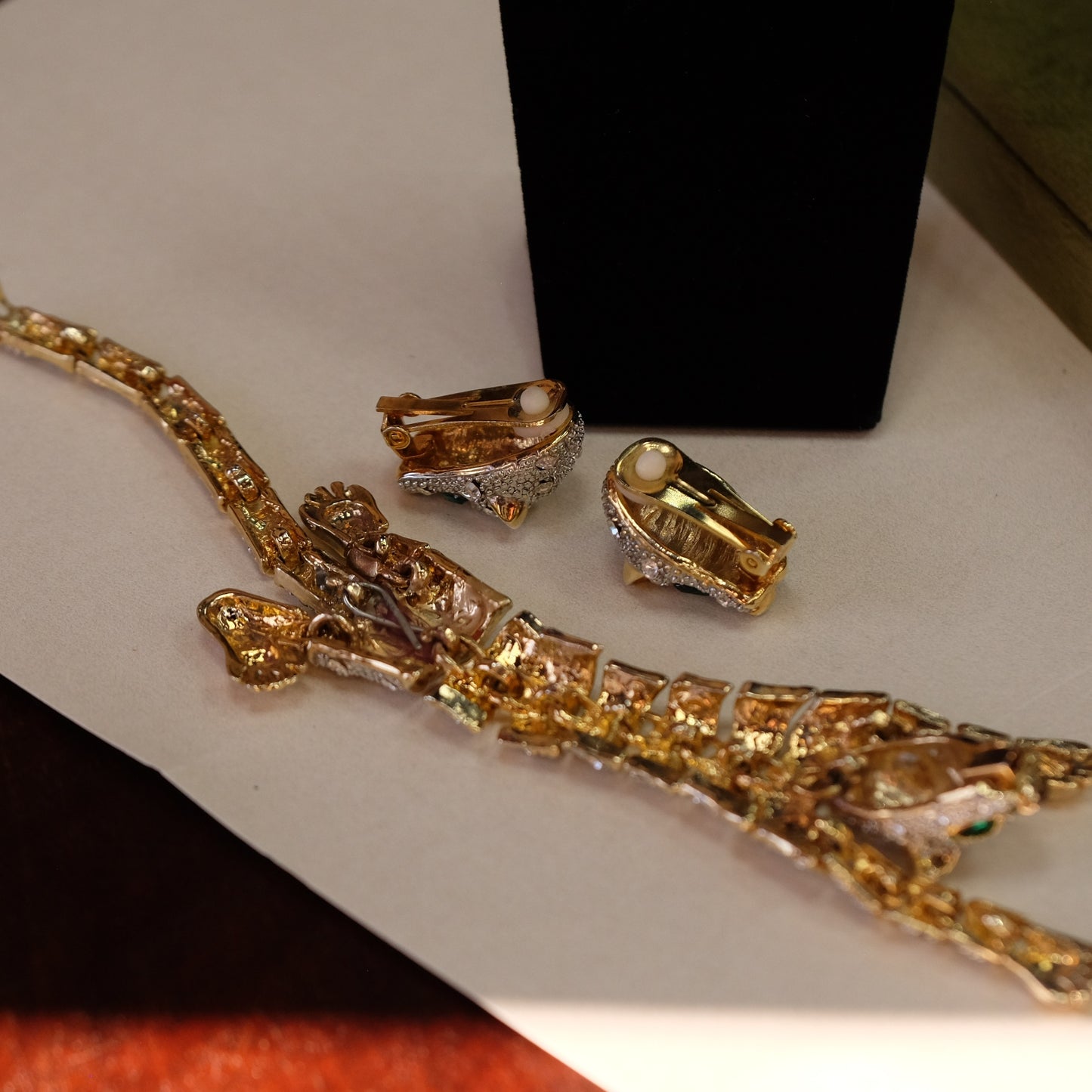 Vintage Panther Bracelet and Earrings Set 1980s