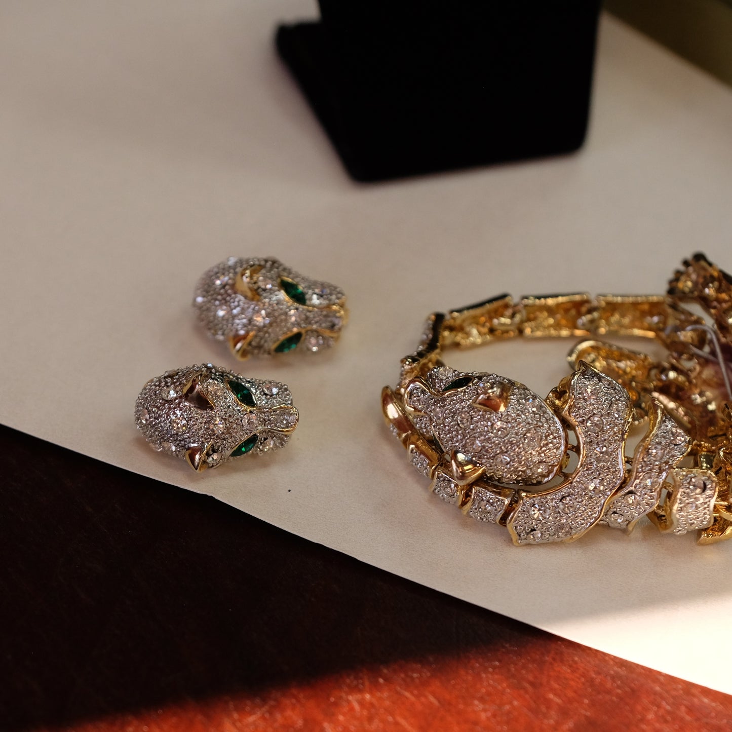 Vintage Panther Bracelet and Earrings Set 1980s