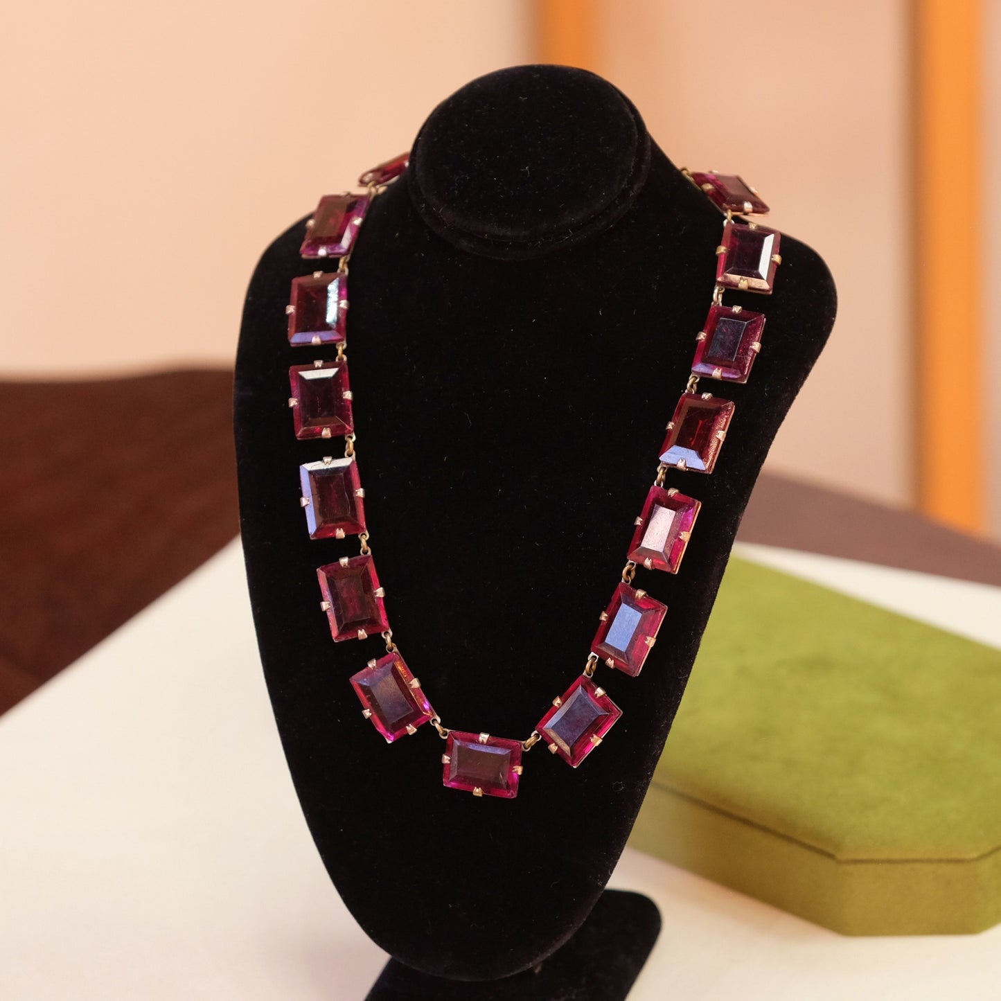 Antique Czech Purple Glass Sterling Necklace 1920s