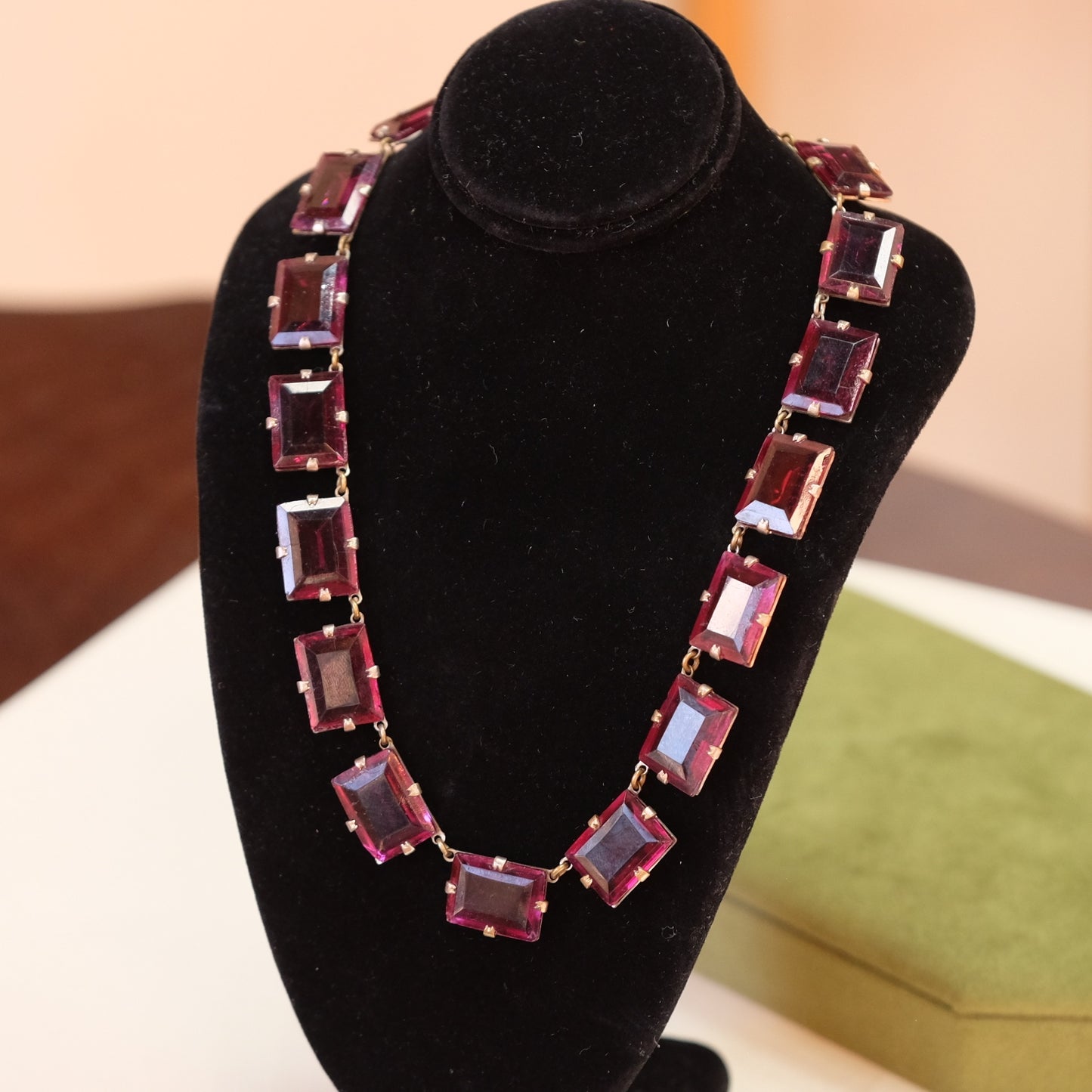 Antique Czech Purple Glass Sterling Necklace 1920s