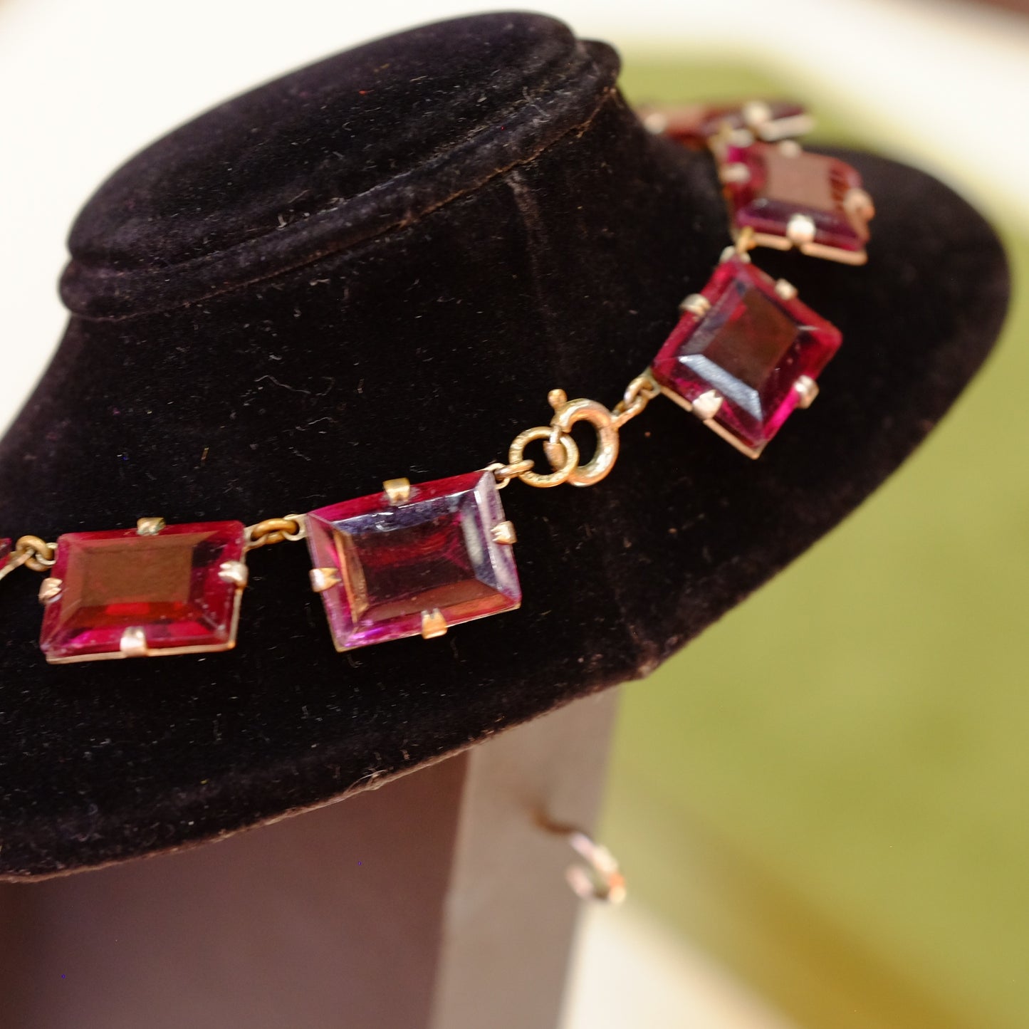 Antique Czech Purple Glass Sterling Necklace 1920s