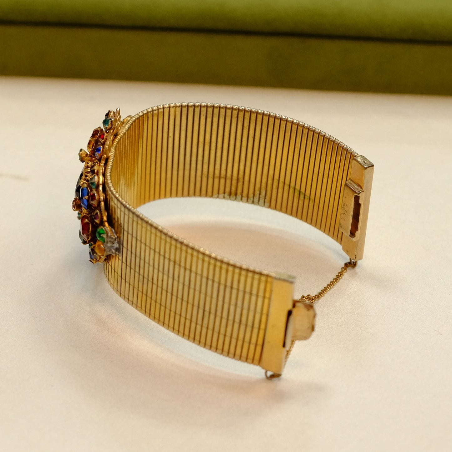 Vintage Centerpiece Jewel tone Wide Bracelet 1950s