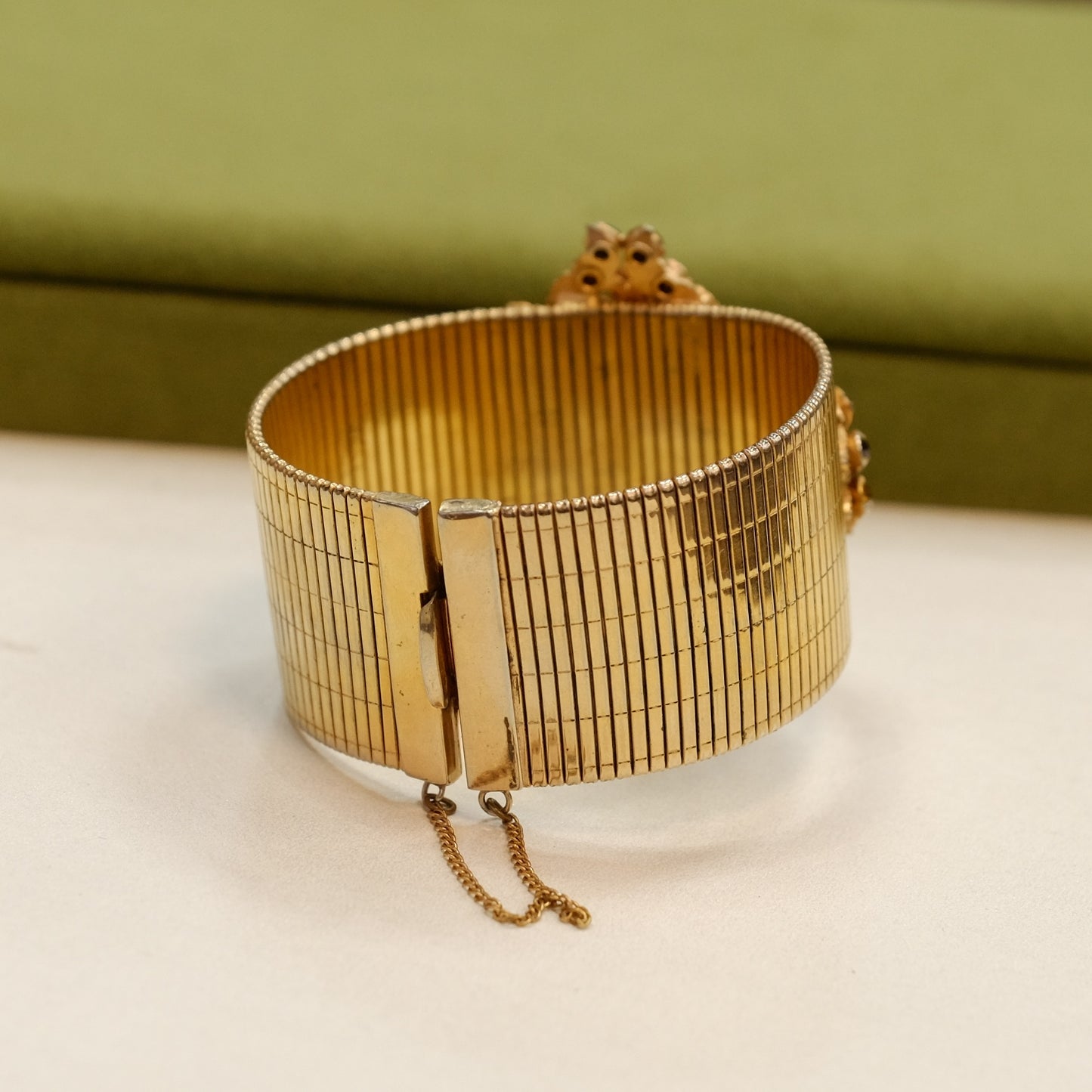 Vintage Centerpiece Jewel tone Wide Bracelet 1950s