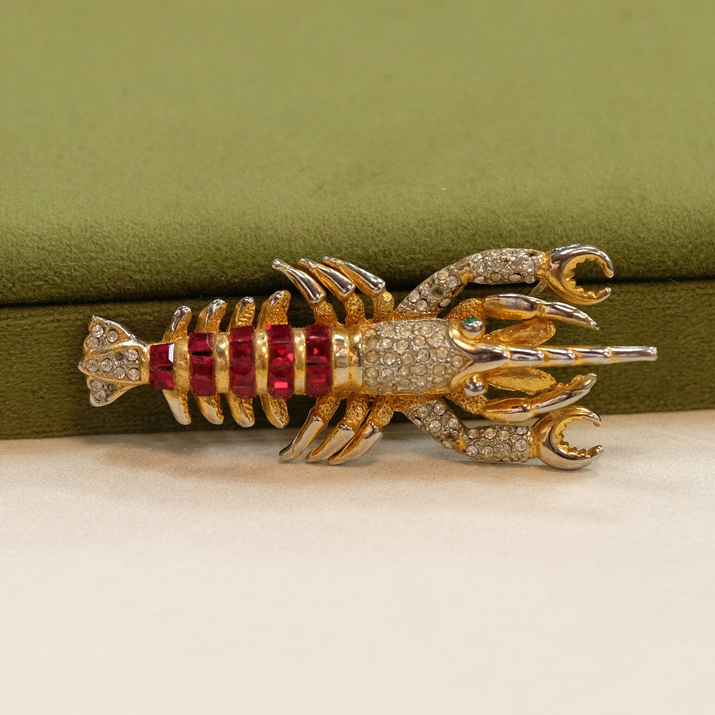 Vintage Lobster Jeweled Pin 1950s