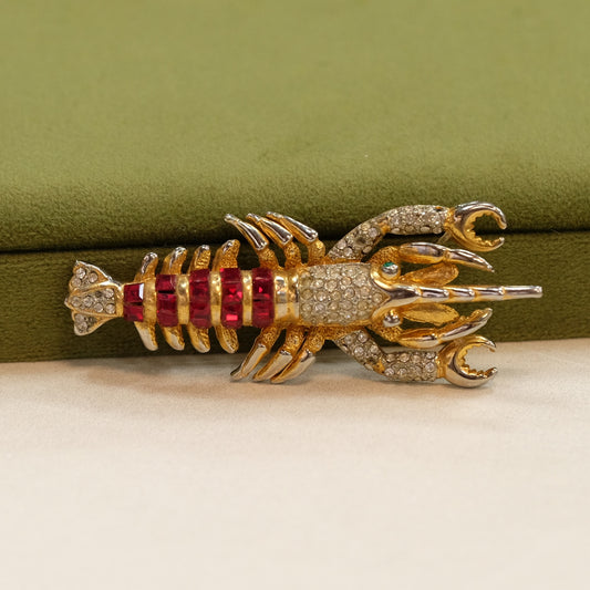 Vintage Lobster Jeweled Pin 1950s