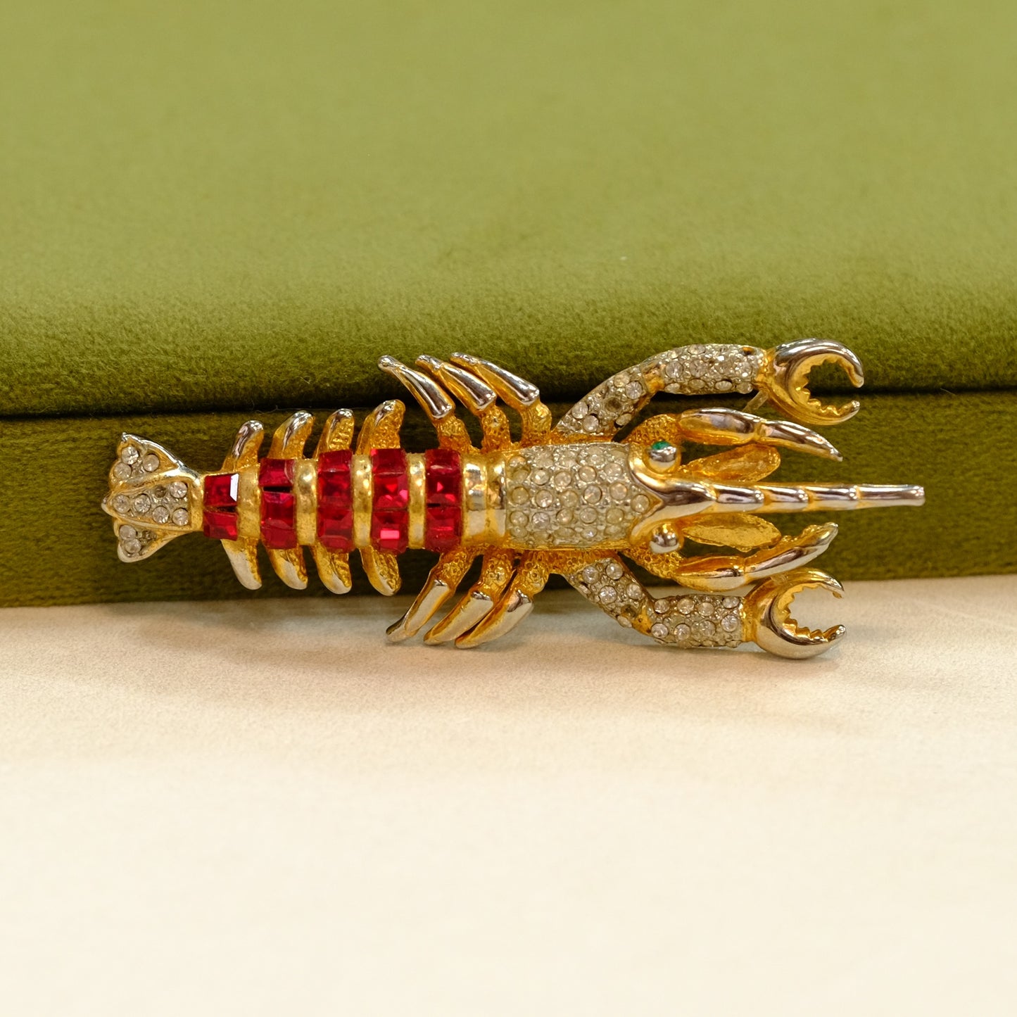 Vintage Lobster Jeweled Pin 1950s